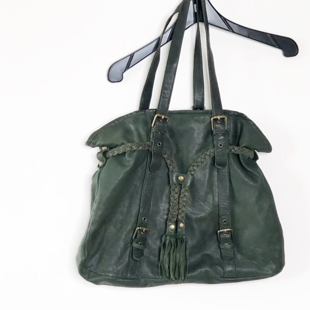 Marzia Leather Shoulder Bag Green Slouchy Soft Large Tote Purse Made In Italy